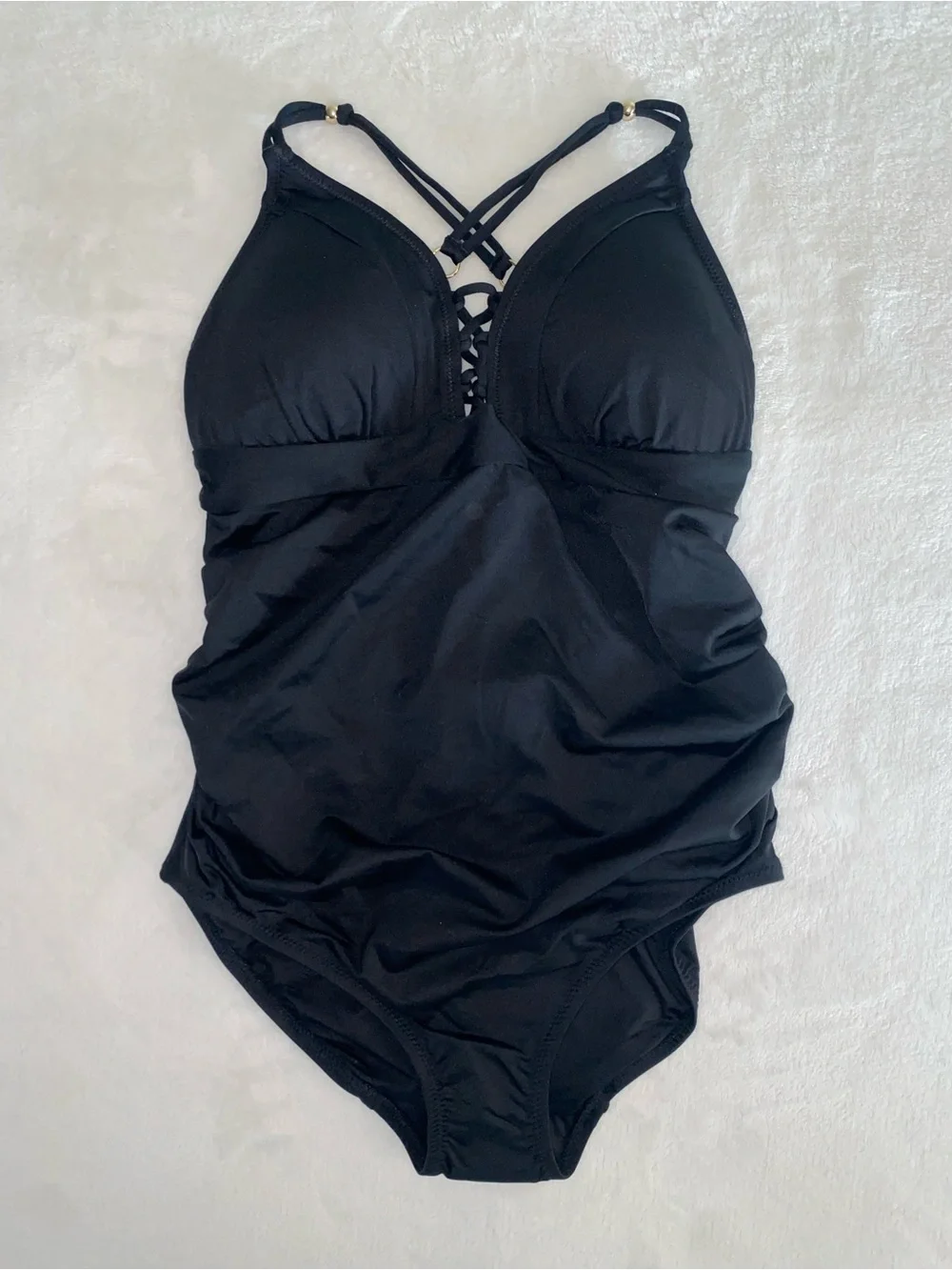 Maternity One Piece Swimsuit Black Cross front Adjustable‎ Straps Boho Vacation